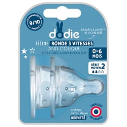 Dodie 2 Tétines Rondes 3 Vitesses Anti-Colique Débit Moyen 0-6 Mois
