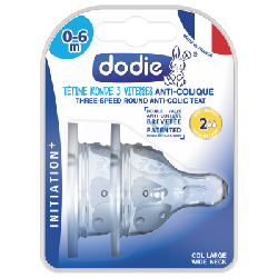 Dodie Initiation+ Tétines Anti-Colique Rondes 3 Vitesses Débit 2 Col Large 0-6 mois 2 pièces