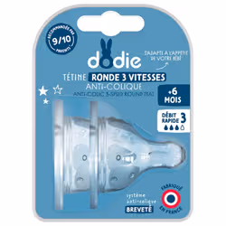 Dodie 2 Tétines Rondes 3 Vitesses Anti-Colique Débit Rapide + 6 Mois