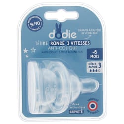 Dodie Tétines Rondes Silicone Initiation + Col Large Débit 3 +6mois 2 pièces