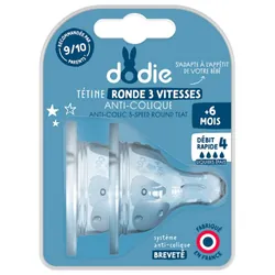 Dodie 2 Tétines Rondes 3 Vitesses Anti-Colique Liquide Epais + 6 Mois