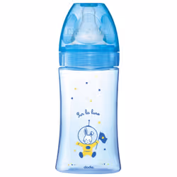 Dodie Initiation+ Biberon Anti-Colique Tétine Ronde 3 Vitesses Débit 2 Bleu Cosmonaute 0-6 Mois 270ml