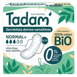 Tadam' Serviettes Dermo-Sensitives Ultra Fines avec Ailettes Normal+ 14 Serviettes
