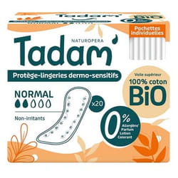 Tadam' Protège-Lingeries Dermo-Sensitifs Normal Pochettes Individuelles 20 Protections