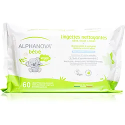 Lingettes nettoyantes x60 Bébé siège, visage et mains Alphanova