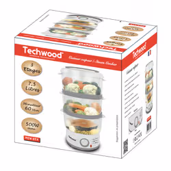 Techwood TCV-371 cuiseur vapeur 3 Nombre de paniers Comptoir 500 W Transparent, Blanc - Vue supplémentaire 2