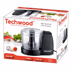 Techwood THA-156 hachoir électrique 0,375 L 150 W Noir, Transparent - Vue supplémentaire 2