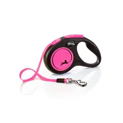 Flexi Neon 5 m Noir, Rose Chien Laisse avec enrouleur