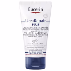 EUCERINUrea repair PLUS5% urée + céramides et NMFCrème mains réparatriceAtténue immédiatement la sécheresse et la rugosité des mainsAbsorption rapide et non collantMains très sèches et rugueuses75ml Les mains sont exposées au froid