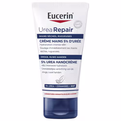 EUCERINUrea repair PLUS5% urée + céramides et NMFCrème mains réparatriceAtténue immédiatement la sécheresse et la rugosité des mainsAbsorption rapide et non collantMains très sèches et rugueuses75ml Les mains sont exposées au froid