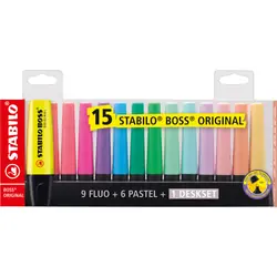 STABILO BOSS ORIGINAL marqueur 15 pièce(s) Pointe biseautée Multicolore