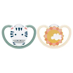 NUK Space 2 Sucettes Silicone 6-18 Mois - Modèle : Chat/Pingouin