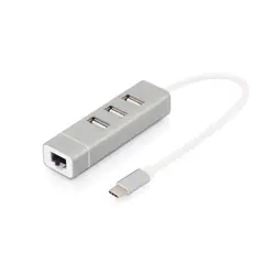 Digitus Concentrateur USB 2.0 3 ports et adaptateur LAN Fast Ethernet avec connecteur de Type-C™