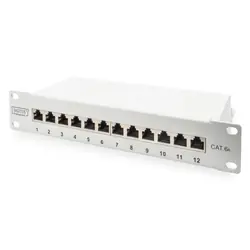Digitus Panneau de brassage Cat. 6a, blindé, 12 ports, 1U, 10", gris