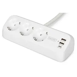 Digitus Multiprise bureautique 3 prises avec 2x ports USB-A et 1x USB-C, blanc