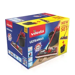 Vileda Ultramax Mop Set balai à franges et balai-éponge Sec&humide Noir, Rouge
