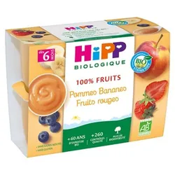 HiPP 100% Fruits Pommes Bananes Fruits Rouges dès 6 Mois Bio 4 Pots