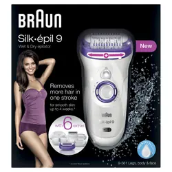 Braun Épilateur Silk-épil 9-561 Wet & Dry avec 6 accessoires incluant une tête de rasage et un accessoire tondeuse