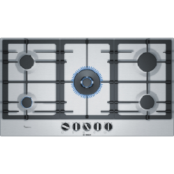 Bosch Serie 6 PCR9A5B90 plaque Noir, Acier inoxydable Intégré (placement) Gaz 5 zones