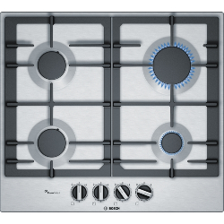 Bosch Serie 6 PCP6A5B90 plaque Noir, Acier inoxydable Intégré (placement) Gaz 4 zones