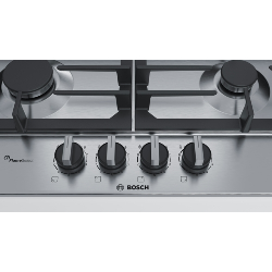 Bosch Serie 6 PCP6A5B90 plaque Noir, Acier inoxydable Intégré (placement) Gaz 4 zones