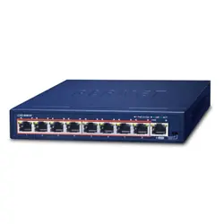 PLANET GSD-908HP commutateur réseau Non-géré Gigabit Ethernet (10/100/1000) Connexion Ethernet, supportant l'alimentation via ce port (PoE) Bleu
