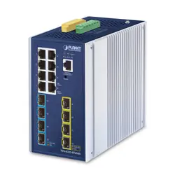 PLANET IP30 DIN-rail Industrial L3 Géré Gigabit Ethernet (10/100/1000) Aluminium, Bleu