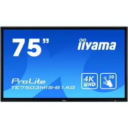 iiyama TE7503MIS-B1AG Écran d'affichage dynamique 190,5 cm (75") Wifi 350 cd/m² 4K Ultra HD Noir Écran tactile Intégré dans le processeur Android 24/7