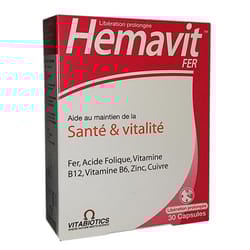 Vitabiotics – Hemavit Fer Santé Et Vitalité – 30 Capsules