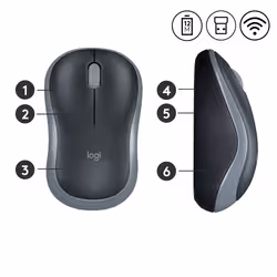 Logitech M185 - Ambidextre - Optique - RF sans fil - 1000 DPI - Gris (910-002238) - Vue supplémentaire 4