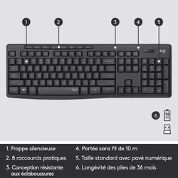 Logitech MK295 Silent Wireless Combo clavier Souris incluse USB QWERTY US International Graphite - Vue supplémentaire 11