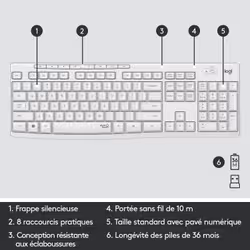 Logitech MK295 Silent Wireless Combo clavier USB AZERTY Français Blanc - Vue supplémentaire 11