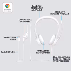 Logitech H390 Casque Avec fil Arceau Bureau/Centre d'appels USB Type-A Blanc - Vue supplémentaire 10