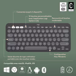 Logitech Pebble Keys 2 K380s clavier RF sans fil + Bluetooth AZERTY Français Graphite - Vue supplémentaire 7