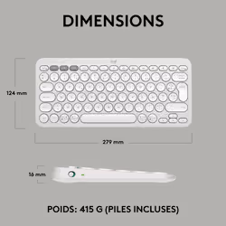 Logitech Pebble Keys 2 K380s clavier RF sans fil + Bluetooth AZERTY Français Blanc - Vue supplémentaire 9