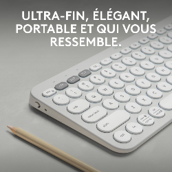 Logitech Pebble Keys 2 K380s clavier RF sans fil + Bluetooth AZERTY Français Blanc