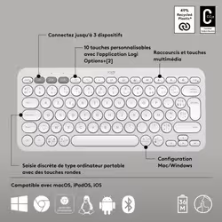 Logitech Pebble Keys 2 K380s clavier RF sans fil + Bluetooth AZERTY Français Blanc - Vue supplémentaire 7