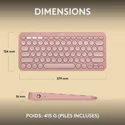 Logitech Pebble Keys 2 K380s clavier RF sans fil + Bluetooth AZERTY Français Rose - Vue supplémentaire 9