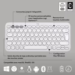 Logitech Pebble 2 Combo clavier Souris incluse RF sans fil + Bluetooth AZERTY Français Blanc - Vue supplémentaire 5