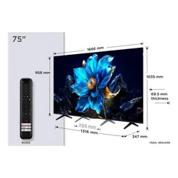 TCL P7K 75P7K TV 190,5 cm (75") 4K Ultra HD Smart TV Wifi Métallique 450 cd/m²