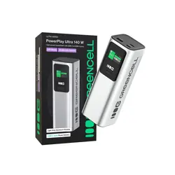 Green Cell GC PBGC25UD - Powerbank PBGC25UD, 25200 mAh, 140 W, 1x USB-A, 2x USB-C Lithium-Ion (Li-Ion) Aluminium, Noir, Argent