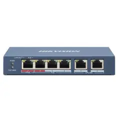 Hikvision DS-3E0106HP-E commutateur réseau Non-géré Fast Ethernet (10/100) Connexion Ethernet, supportant l'alimentation via ce port (PoE) Bleu