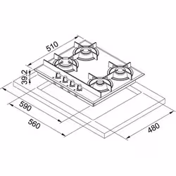 Franke Crystal FHCR 604 4G HE BK C Noir Intégré Gaz 4 zones - Vue supplémentaire 2