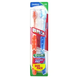 GUM Technique Pro Duo Pack 2 Brosses à Dents Médium 1528 - Couleur : Orange - Bleu