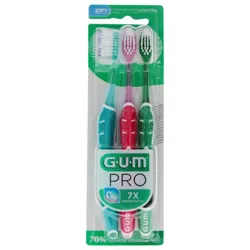 GUM PRO Brosse à Dents Souple Trio Pack - Couleur : Vert d'Eau - Rose - Vert