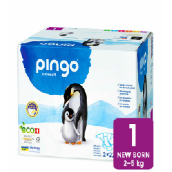 Pingo Newborn Jumbo Taille1– 2-5KG –2 Sachets de 27 Couches = Lingettes Offertes