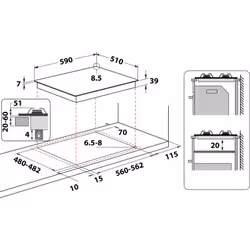 Whirlpool GMAL 6422/IXL Acier inoxydable Intégré (placement) 59 cm Gaz 4 zones - Vue supplémentaire 3