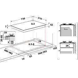 Whirlpool GMAL 7522/IXL Acier inoxydable Intégré (placement) 73 cm Gaz 5 zones