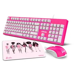 Krom 3 IN 1 GAMING COMBO clavier Souris incluse USB QWERTY Rose, Blanc
