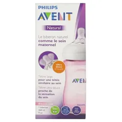 Avent Natural Biberon 260 ml 1 Mois et + - Couleur : Rose